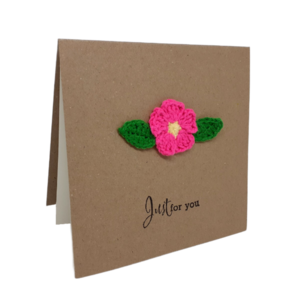 Ευχετήρια κάρτα με πλεκτό φούξια λουλούδι - λουλούδια, γενέθλια, επέτειος, ημέρα της μητέρας