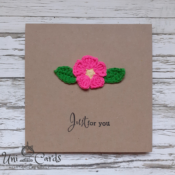 Ευχετήρια κάρτα με πλεκτό φούξια λουλούδι - λουλούδια, γενέθλια, επέτειος, ημέρα της μητέρας - 2