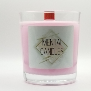Αρωματικό κερί ρόζ με άρωμα τριαντάφυλλο σε γυάλινο ποτήρι 9εκ Χ8εκ με ξύλινο φυτίλι - αρωματικά κεριά