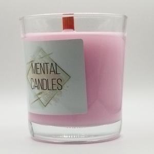 Αρωματικό κερί ρόζ με άρωμα τριαντάφυλλο σε γυάλινο ποτήρι 9εκ Χ8εκ με ξύλινο φυτίλι - αρωματικά κεριά - 3