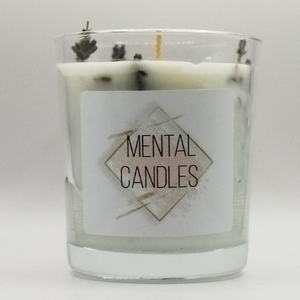 Αρωματικό κερί 200γρμ λευκό σε γυάλινο βάζο 9εκΧ8εκ με άρωμα λεβάντας και αποξηραμένη λεβάντα - αρωματικά κεριά