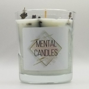 Αρωματικό κερί 200γρμ λευκό σε γυάλινο βάζο 9εκΧ8εκ με άρωμα λεβάντας και αποξηραμένη λεβάντα - αρωματικά κεριά - 3