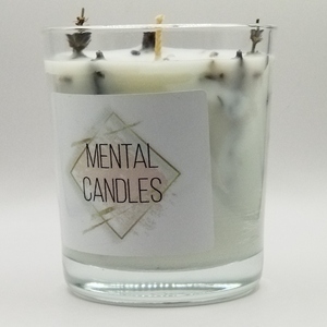 Αρωματικό κερί 200γρμ λευκό σε γυάλινο βάζο 9εκΧ8εκ με άρωμα λεβάντας και αποξηραμένη λεβάντα - αρωματικά κεριά - 5