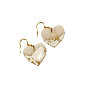 Σκουλαρίκια από ρητίνη καρδιές 2.3 εκ. λευκά με φύλλα χρυσού - γυαλί, ρητίνη, κρεμαστά, γάντζος, φθηνά - 2