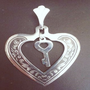 Ασημένιο Κρεμαστό Καρδιά με Κλειδάκι - ασήμι 925, καρδιά, κλειδί, κρεμαστά, δώρα αγίου βαλεντίνου - 3