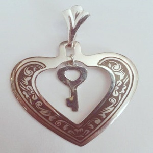 Ασημένιο Κρεμαστό Καρδιά με Κλειδάκι - ασήμι 925, καρδιά, κλειδί, κρεμαστά, δώρα αγίου βαλεντίνου - 4