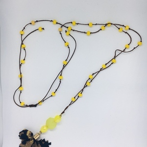 Κίτρινο κολιέ με animal print στοιχείο - ύφασμα, χάντρες, μακριά, μεγάλα - 3