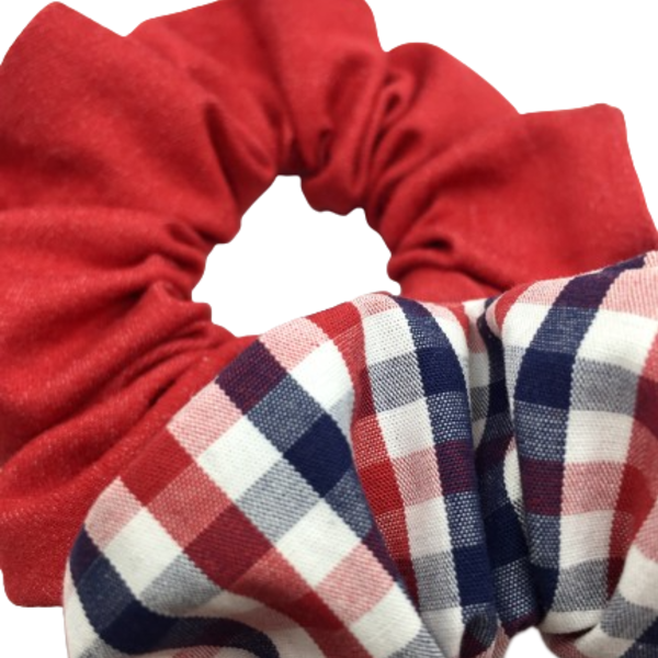 Σετ υφασμάτινα λαστιχάκια scrunchies ''red & blue'' μεσαίου μεγέθους (medium) 2 τμχ - ύφασμα, κορίτσι, για τα μαλλιά, λαστιχάκια μαλλιών - 2