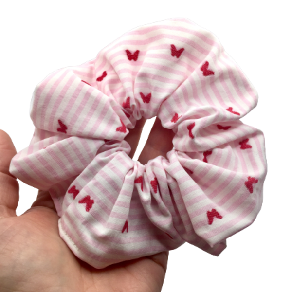 Υφασμάτινο λαστιχάκι για τα μαλλιά - scrunchie ριγέ ''butterflies ''μεγάλου μεγέθους (lARGE) - ύφασμα, κορίτσι, για τα μαλλιά, λαστιχάκια μαλλιών - 3