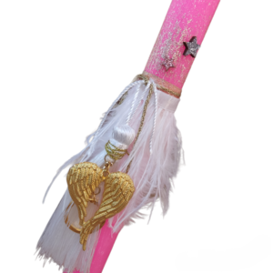 Λαμπάδα αρωματική στρογγυλή ροζ με φτερά αγγέλου μπρελόκ 32 εκ - κορίτσι, λαμπάδες, για παιδιά, για ενήλικες, για εφήβους