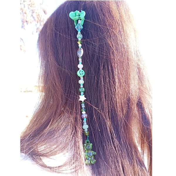 Κοκαλάκι μαλλιών κλαμερ αρκουδάκι πράσινο - πλαστικό, hair clips - 2