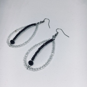 Σκουλαρίκια με πολύπλευρες πέτρες σε μαύρο και διάφανο χρωμα - μικρά, ατσάλι, κρεμαστά - 2