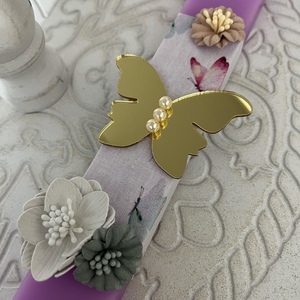 Λαμπάδα με πλεξι χρυσή πεταλούδα 32εκ - κορίτσι, λουλούδια, λαμπάδες - 3