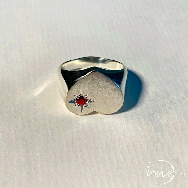 Δαχτυλίδι Ασημένιο χειροποίητο φαρδύ σε σχήμα καρδιάς με κόκκινο ζιργκόν. - ημιπολύτιμες πέτρες, ασήμι 925, καρδιά, romantic, δωρο για επέτειο - 5