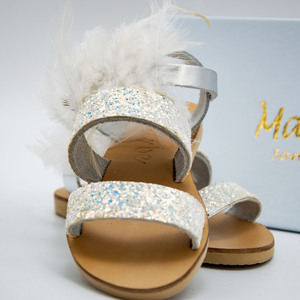 Greek Handmade Leather Kid Sandal : Precious Swan - δέρμα, σανδάλια, φλατ, ankle strap - 3