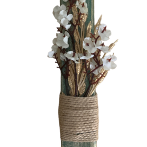 Πράσινη αρωματική λαμπάδα με λευκά Λουλούδια - κορίτσι, λουλούδια, λαμπάδες, για ενήλικες, για εφήβους - 2