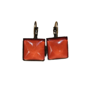 Vintage τετράγωνα σκουλαρίκια με πέτρες - πλαστικό, μικρά, μπρούντζος, κρεμαστά, γάντζος - 4