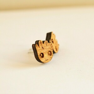 Ξύλινα σκουλαρίκια Groot - ξύλο, ορείχαλκος, καρφωτά, ατσάλι, καρφάκι - 2