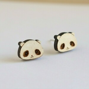 Ξύλινα σκουλαρίκια Panda - ξύλο, ορείχαλκος, καρφωτά, ατσάλι, καρφάκι