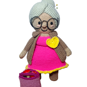 Πλεκτή κούκλα amigurumi γιαγιά ύψους 25 εκ. - δώρο για τη γιαγιά, μινιατούρες φιγούρες, μαλλί felt
