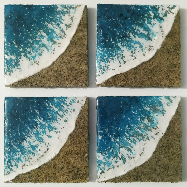 Σουβέρ κεραμικά σετ 4 τεμαχίων χειροποίητα 10Χ10 εκ. θάλασσα "coaster2301" - διακοσμητικά, γύψος - 2