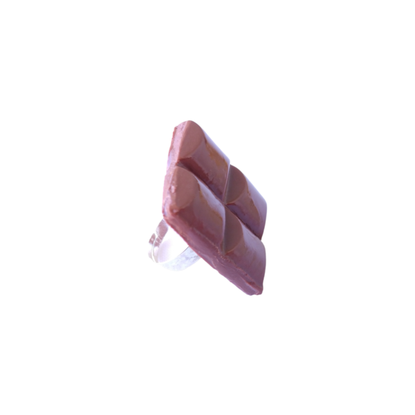 Δαχτυλίδι μπάρα σοκολάτας με πολυμερικό πηλό / μεγάλο / μεταλλική βάση / αυξομειούμενο / Twice Treasured - πηλός, cute, γλυκά, αυξομειούμενα - 2