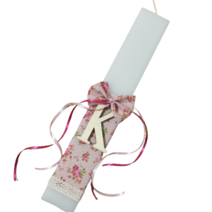 εφηβική λαμπάδα φλοράλ λευκή 30 cm με μονόγραμμα - κορίτσι, λαμπάδες, μονογράμματα, για εφήβους