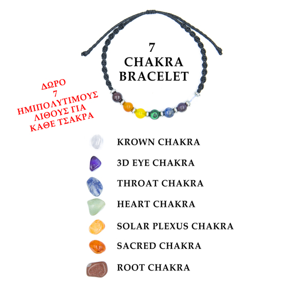 Βραχιόλι Chakra Healing, ΔΩΡΟ 7 ημιπολύτιμους λίθους, macrame. - ημιπολύτιμες πέτρες, μακραμέ, ατσάλι, χεριού, αυξομειούμενα - 2