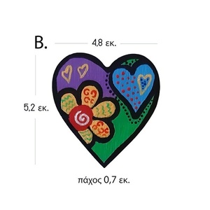 Ξύλινα μαγνητάκια καρδιές με μαργαρίτες 5,2x4,8x0,7 εκ. (1 τμχ.) - ξύλο, ζωγραφισμένα στο χέρι, καρδιά, χειροποίητα, μαγνητάκια ψυγείου - 4