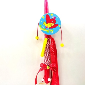 Λαμπάδα κόκκινη 30εκ χ7εκ μουσικό τυμπανάκι με πουλάκια και κόκκινη κορδέλα - λαμπάδες, για παιδιά - 3