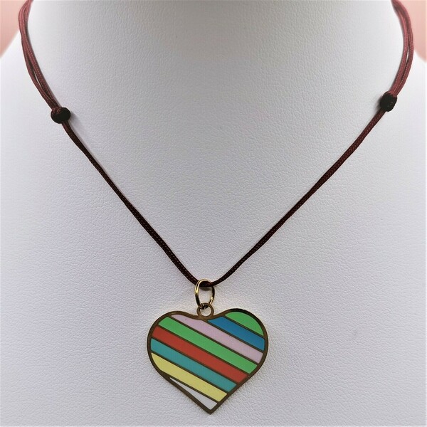 Κολιέ καρδιά ατσάλινη με χρώματα σμάλτο-ρυθμιζόμενο μήκος - charms, καρδιά, κοντά, ατσάλι, φθηνά - 3
