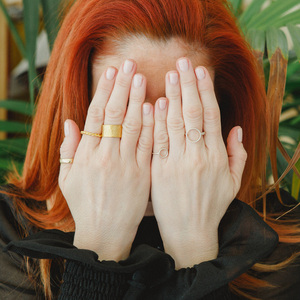 Wide Gold ring -Χειροποίητο επίχρυσο δαχτυλίδι - γυναικεία, chevalier, επιχρυσωμένα, δώρο, αυξομειούμενα - 3