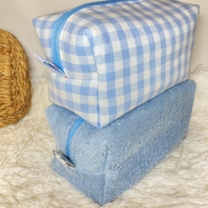 Νεσεσέρ / Pouch Bag "γαλάζιο καρώ" Μ (20x10x10) - ύφασμα, αξεσουάρ παραλίας, δώρα για γυναίκες, καλλυντικών, ταξιδίου - 5