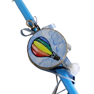 Αρωματική λαμπάδα 33 εκ με καδράκι από καλλιτεχνικό τσιμέντο "αερόστατο" - λαμπάδες, αερόστατο, για παιδιά, για εφήβους