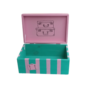 Ξύλινο χειροποίητο Travel Memory Box - Ροζ/ Μέντα 30*20*13,5εκ. - 2