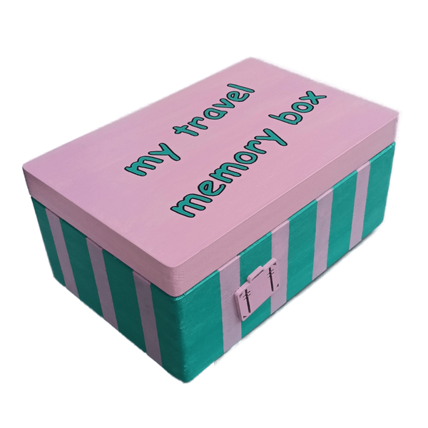 Ξύλινο χειροποίητο Travel Memory Box - Ροζ/ Μέντα 30*20*13,5εκ. - 3
