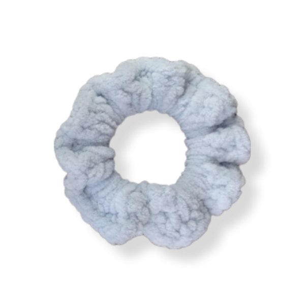 mini fluffy scrunchie γαλάζιο -γκρι (βελούδινο) - νήμα, λαστιχάκια μαλλιών