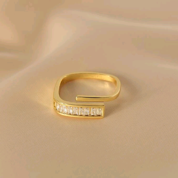 Ατσάλινο Γυναικείο Δαχτυλίδι SQUARE σε χρυσό χρώμα - ατσάλι, για γάμο, αυξομειούμενα, φθηνά - 3