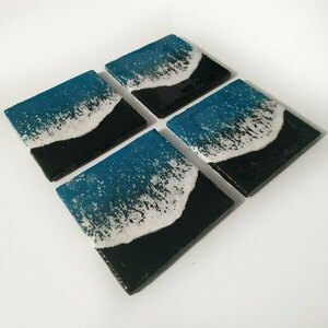Σουβέρ κεραμικά σετ 4 τεμαχίων χειροποίητα 10Χ10 εκ. θάλασσα "coaster2302" - διακοσμητικά, γύψος