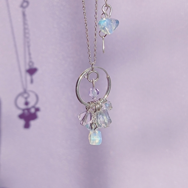 Celestial Dreamcatcher ~ Χειροποίητο κολιέ από ασήμι 925 με κρυστάλλινες χάντρες, οπάλιο και κρυσταλλάκια swarovski - ημιπολύτιμες πέτρες, charms, ασήμι 925, κρεμαστά