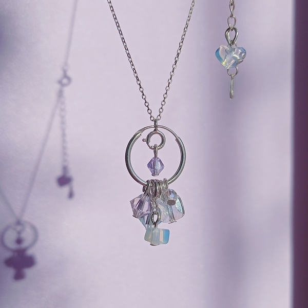 Celestial Dreamcatcher ~ Χειροποίητο κολιέ από ασήμι 925 με κρυστάλλινες χάντρες, οπάλιο και κρυσταλλάκια swarovski - ημιπολύτιμες πέτρες, charms, ασήμι 925, κρεμαστά - 3