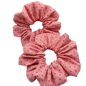 Υφασμάτινο λαστιχάκι scrunchie 'March polka dots' μεσαίου μεγέθους (medium) - ύφασμα, μάρτης, για τα μαλλιά, λαστιχάκια μαλλιών - 4