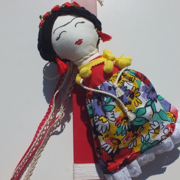 Πασχαλινή λαμπάδα με υφασμάτινη κούκλα Φρίντα - κορίτσι, λαμπάδες, frida kahlo, για παιδιά, για εφήβους - 4