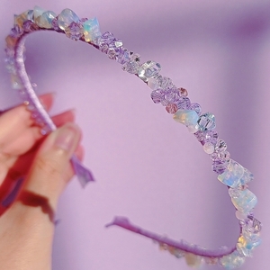 Naida's Crown ~ Χειροποίητη στέκα μαλλιών με κρυστάλλινες χάντρες & κρύσταλλα swarovski, στέκα για τις νύμφες των υδάτων - ύφασμα, νήμα, swarovski, χάντρες, στέκες - 2