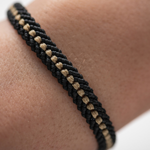 Ανδρικά βραχιόλια, Μαύρο και Μπεζ - Mens Bracelet Macrame, Black and Beige - νήμα, μακραμέ, boho, χεριού, αυξομειούμενα - 3