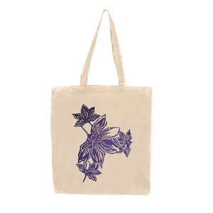 Tote Bag Υφασμάτινη Flower Μαύρο 48x32 - ώμου, all day, δερματίνη, tote, πάνινες τσάντες - 2