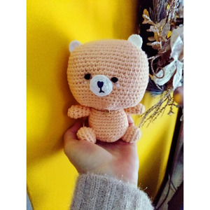 Amigurumi αρκουδάκι με κολιέ καρδούλα σομόν (11cm) - λούτρινα, αρκουδάκι, amigurumi, λούτρινα αρκουδάκια - 2