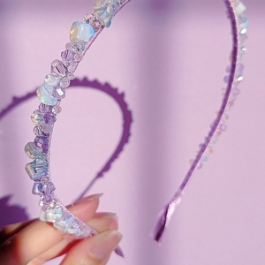 Naida's Crown ~ Χειροποίητη στέκα μαλλιών με κρυστάλλινες χάντρες & κρύσταλλα swarovski, στέκα για τις νύμφες των υδάτων - ύφασμα, νήμα, swarovski, χάντρες, στέκες - 3