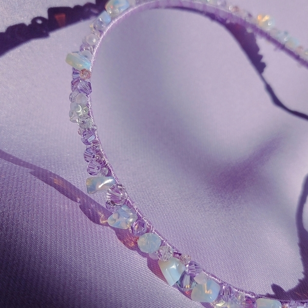 Naida's Crown ~ Χειροποίητη στέκα μαλλιών με κρυστάλλινες χάντρες & κρύσταλλα swarovski, στέκα για τις νύμφες των υδάτων - ημιπολύτιμες πέτρες, ύφασμα, νήμα, swarovski, στέκες - 5
