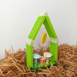 Διακοσμητικό πράσινο ξύλινο σπιτάκι μανιτάρια 21×4×11 - δώρο, χειροποίητα, ξύλινα διακοσμητικά τοίχου, διακοσμητικό παιδικού δωματίου - 2